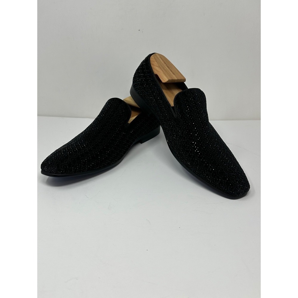 Moretti Gold Label Bolton Mens Sz 10.5 Black Rhinestone Loafers Shoes Z1